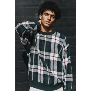 Vintage IZOD Plaid Knit Sweater Men's Sz M Green Tartan 100% Cotton 90s Classic